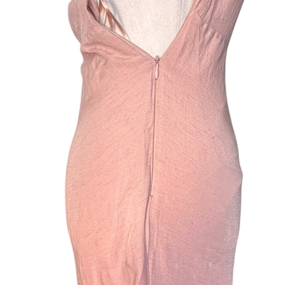 Anthropologie Ruched Asymmetrical Dress Pink Linen Blend Slip Maxi Dress Size 0P - Picture 8 of 12